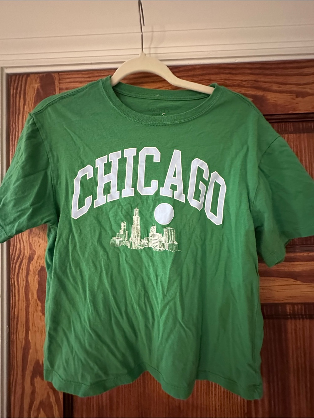 Vintage Crop Green Tee with White Block Lettering